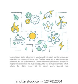 Eco energy concept linear illustrations. Green technology. Alternative energy. Article, brochure, magazine page layout. Thin line icons with text boxes. Clean power. Vector isolated drawing