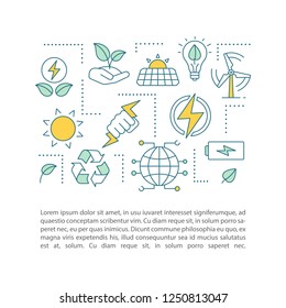 Eco energy concept linear illustrations. Green technology. Alternative energy. Article, brochure, magazine page layout. Thin line icons with text boxes. Clean power. Vector isolated outline drawing