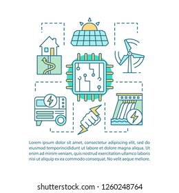 Eco energy concept linear illustrations. Green technology. Alternative energy. Article, brochure, magazine page layout. Icons with text boxes. Clean power. Print design. Vector isolated drawing