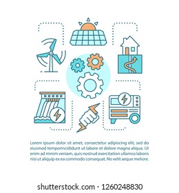 Eco energy concept linear illustrations. Green technology. Alternative energy. Article, brochure, magazine page layout. Icons with text boxes. Clean power. Print design. Vector isolated drawing