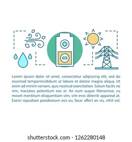 Eco energy concept linear illustrations. Green technology. Alternative energy. Article, brochure, magazine page layout. Icons with text boxes. Clean power. Print design. Vector isolated drawing