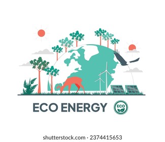 Concepto de energía ecológica. Ilustración vectorial en diseño plano para el concepto de prácticas de sostenibilidad.