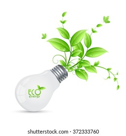 ECO Energy design with tree growing from bulbs the concept is ecology or ECO power isolate on white background .vector design element illustration