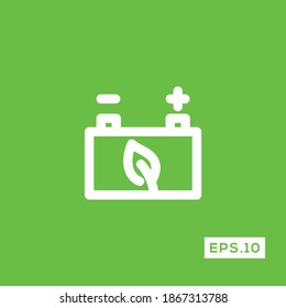 Eco Energy Electricity Icon. Green Energy Tech Sign Isolated on Green Background Vector 