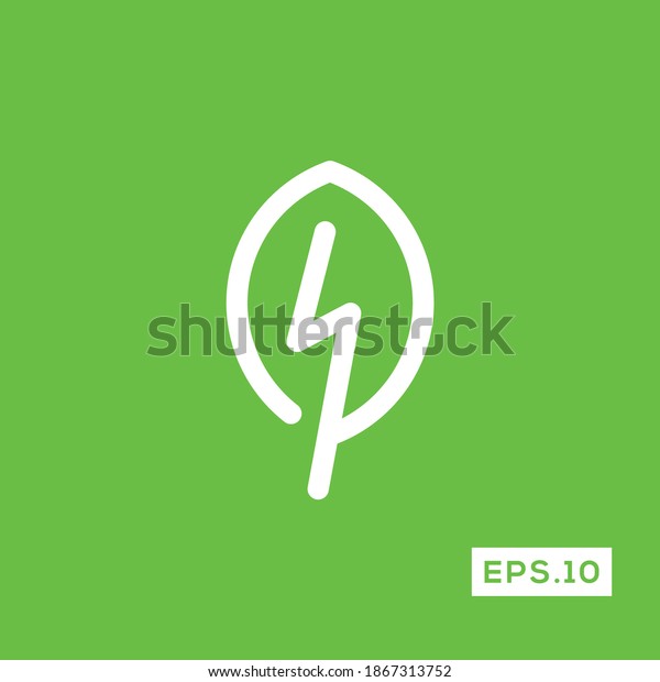 Eco Energy Electricity Icon. Green\
Energy Tech Sign Isolated on Green Background Vector\
