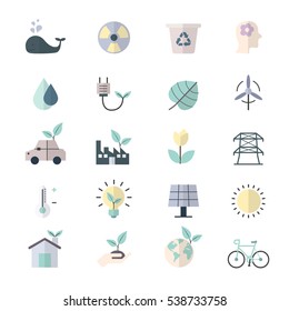 Eco Energy and Environment Icons Flat Color