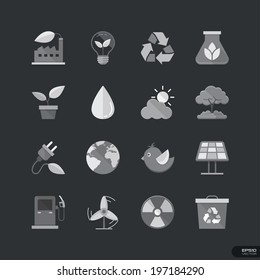 Eco Energy flat style icons in gray color - Vector Illustration