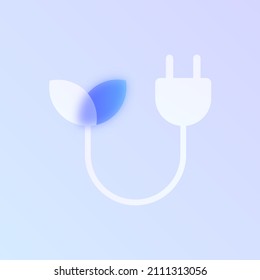 eco energy glass morphism trendy style icon. wire plug with leaves color vector icon with blur, transparent glass and purple gradient. for web and ui design, mobile apps and promo business polygraphy