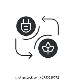 Eco energy glyph black icon. Alternative energy sign. Eco friendly vector pictogram. Green technology symbol. Button for web page, app, promo. UI UX GUI design element.