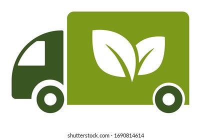 Eco energy, green truck, eco-friendly power usage isolated icon vector. Modern technology saving planet, environment protection, no gas emissions. Stop pollution, protect earth emblem or logo