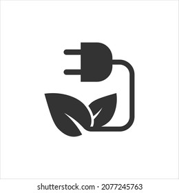 Eco energy icon in flat style. Leaf plug vector illustration on white isolated background. Electrician sign business concept.