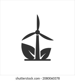 Eco energy icon in flat style. Leaf wind power plant vector illustration on white isolated background. Electrician sign business concept.