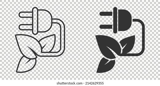 Eco energy icon in flat style. Leaf plug vector illustration on white isolated background. Electrician sign business concept.