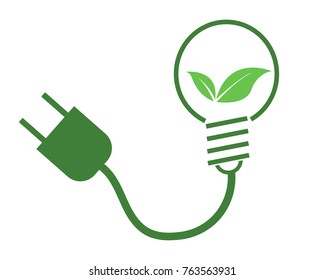eco energy icon green with bulb lamp 