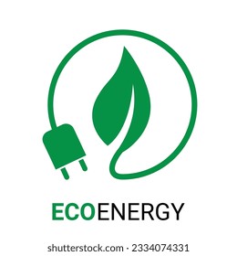 Eco energy icon. Plug symbol with leave vector design illustration. Electric natural green eco power clean energy icons.