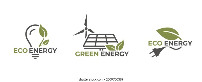 eco energy icon set. eco friendly, green technology. sustainable, alternative and renewable energy symbols. vector color images