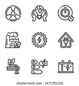 Eco energy icon set. Outline set of 9 eco energy vector icons for web design isolated on white background