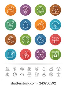 Eco Energy icon set, thin line style - Vector illustration