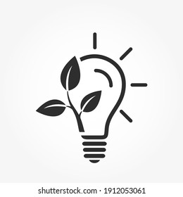 eco energy icon. sustainable, renewable and eco friendly energy symbol. leaves and light bulb. isolated vector image