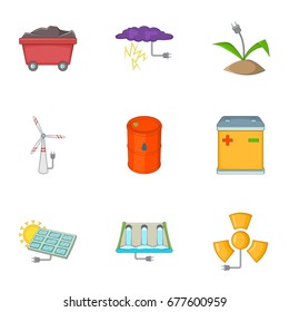 Eco energy icons set. Cartoon set of 9 eco energy vector icons for web isolated on white background