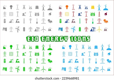 Eco Energy Icons Vector Illustration In Black, Blue And Green Color