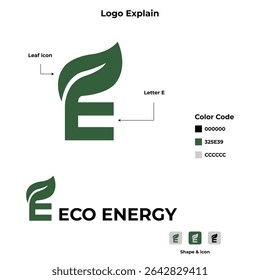 Eco Energy Leaf E Logo Green Sustainable Nature Power Icon
