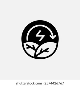 Eco energy with leaf and looping arrow icon semi solid, free energy, ecology, renewable and green energy concept. Glyph icon.