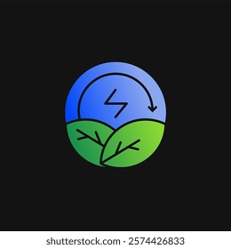 Eco energy with leaf and looping arrow icon solid gradient, free energy, ecology, renewable and green energy concept. Gradient Solid icon.