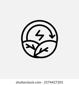 Eco energy with leaf and looping arrow icon line, free energy, ecology, renewable and green energy concept. Linear and lineart icon.