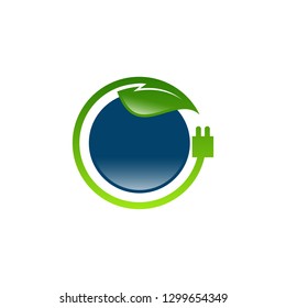 Eco energy leaf and power plug concept logo