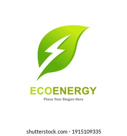 Eco Energy With Leaf Vector Logo Template. Suitable For Business, Web, Nature, Environment, Recycle And Electric Symbol