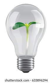 Eco energy light bulb with plant inside isolated on white background. 