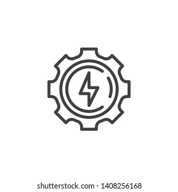 Eco energy line icon. linear style sign for mobile concept and web design. Gear with flash outline vector icon. Symbol, logo illustration. Vector graphics