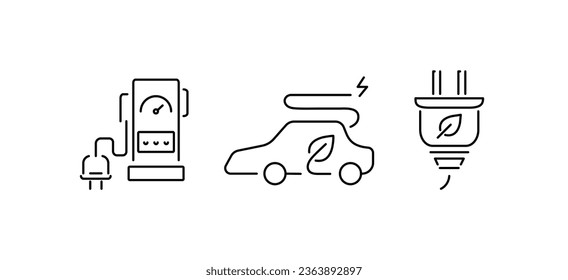 Eco energy line icon set. Editable stroke. Vector illustration