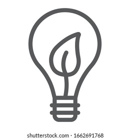 Eco energy line icon, technology and ecology, light bulb with leaf sign, vector graphics, a linear pattern on a white background, eps 10