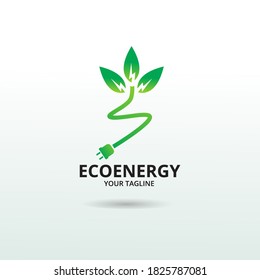 Eco Energy Logo Template. Illustration vector graphic. Design concept plug  With leaf symbol. Perfect for corporate, technology, initial , community and more technology brand identity