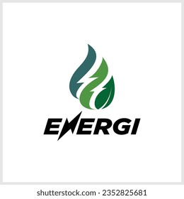 eco energy logo vector icon illustration, natural power logo with leaf and a lightning symbol