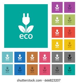 Eco energy multi colored flat icons on plain square backgrounds. Included white and darker icon variations for hover or active effects.