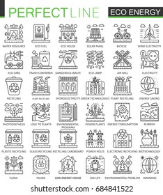 Eco energy outline mini concept symbols. Renewable green technology modern stroke linear style illustrations set. Perfect thin line icons.