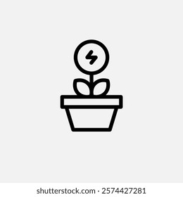 Eco energy plant in a pot icon line, free energy, ecology, renewable and green energy concept. Linear and lineart icon.