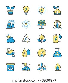 Eco Energy and Power icons, Monochrome color  - Vector Illustration