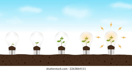 Fondo del concepto de ahorro de energía ecológica. Bombilla de luz ecológica. Concepto De Energía Ecológica. Ilustración vectorial