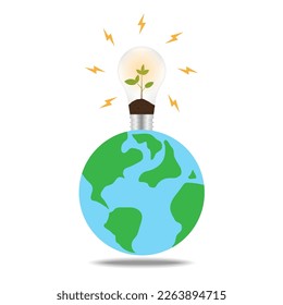 Eco Energy saving concept background. Ecology Light Bulb. Green Eco Energy Concept. Vector Illustration