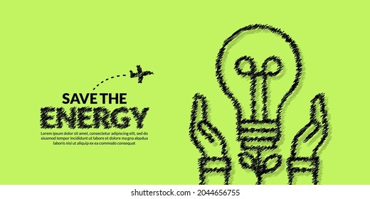 Eco energy saving and save the world social media post template, Hand hold light bulb plant on background