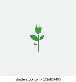 Eco energy simple logo design concept. Plant with electric plug vector illustration. Isolated object on white