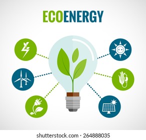 Eco energy solution flat round  icons composition poster with windmills and solar panels symbols abstract vector illustration