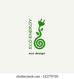 Eco Energy. Symbolic sprout plant spiral and plug. Template for creating logos, emblems, monograms.