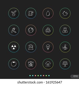 Eco Energy and Technology Icons with color circle on black background - Vector illustration