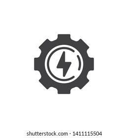 Eco energy vector icon. filled flat sign for mobile concept and web design. Gear with flash glyph icon. Symbol, logo illustration. Vector graphics