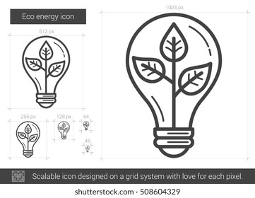 Eco energy vector line icon isolated on white background. Eco energy line icon for infographic, website or app. Scalable icon designed on a grid system.